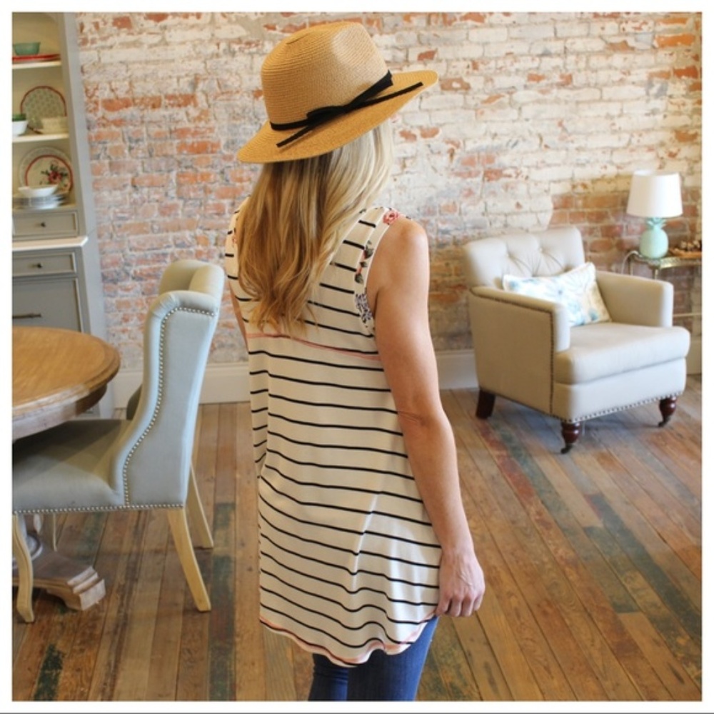LAST ONE! Ivory Pin Strip Floral Trim Tunic - Picture 4 of 4